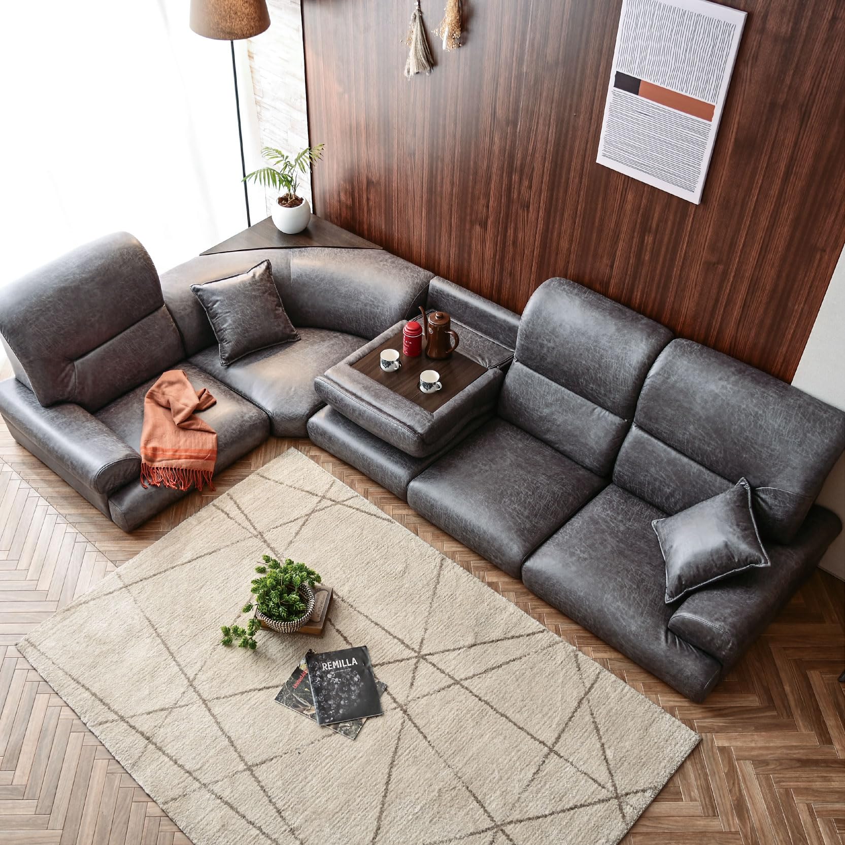 Amazon｜ソファー 3人掛け カウチソファー ハイバック テーブル付き