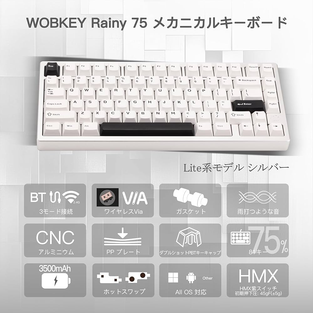 Amazon | 【WOBKEY Rainy 75キーボード】雨音のような打鍵音