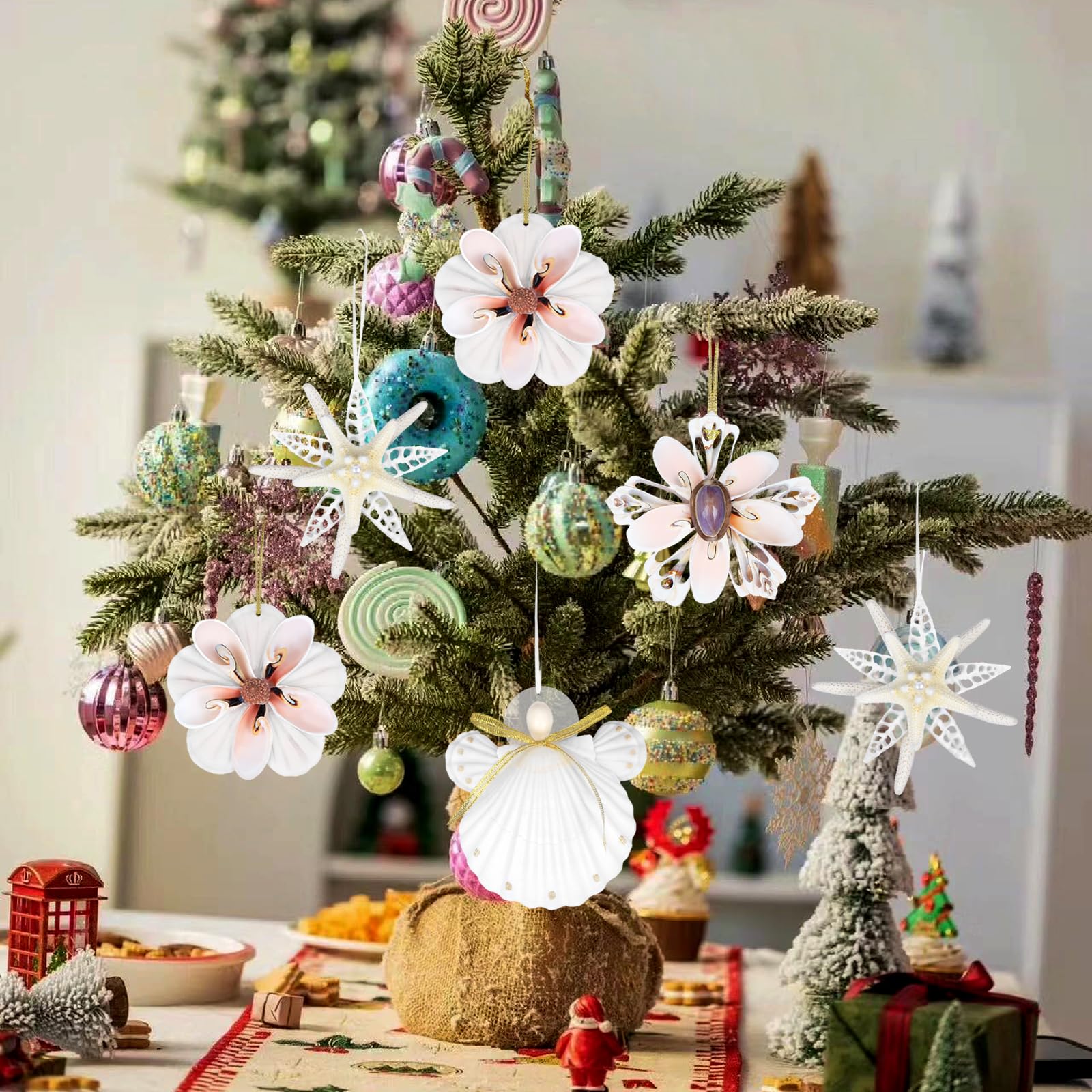 Amazon.co.jp: JQAQJU 沿岸クリスマス 貝殻 ヒトデ オーナメント 4個