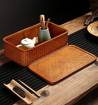 Amazon｜竹編み茶道収納バスケット 竹籠 竹篭 茶道具収納箱 茶盆茶台