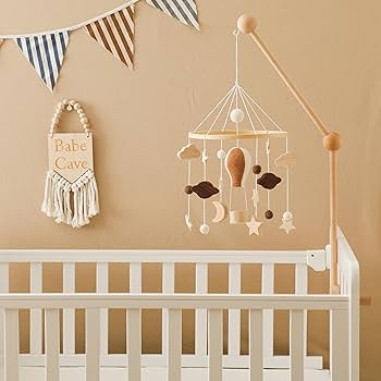 Amazon | ベッドメリー 熱気球 ふわふわ 月 星 雲 木製モビール 壁飾り