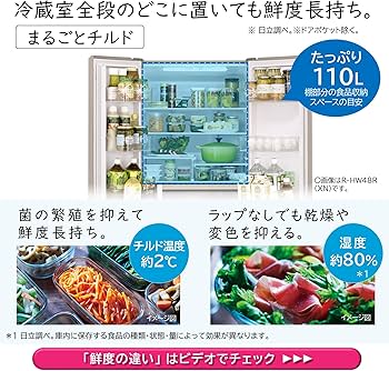 Amazon.co.jp: 日立 冷蔵庫 幅65cm 478L クリスタルシャンパン R-HW48R