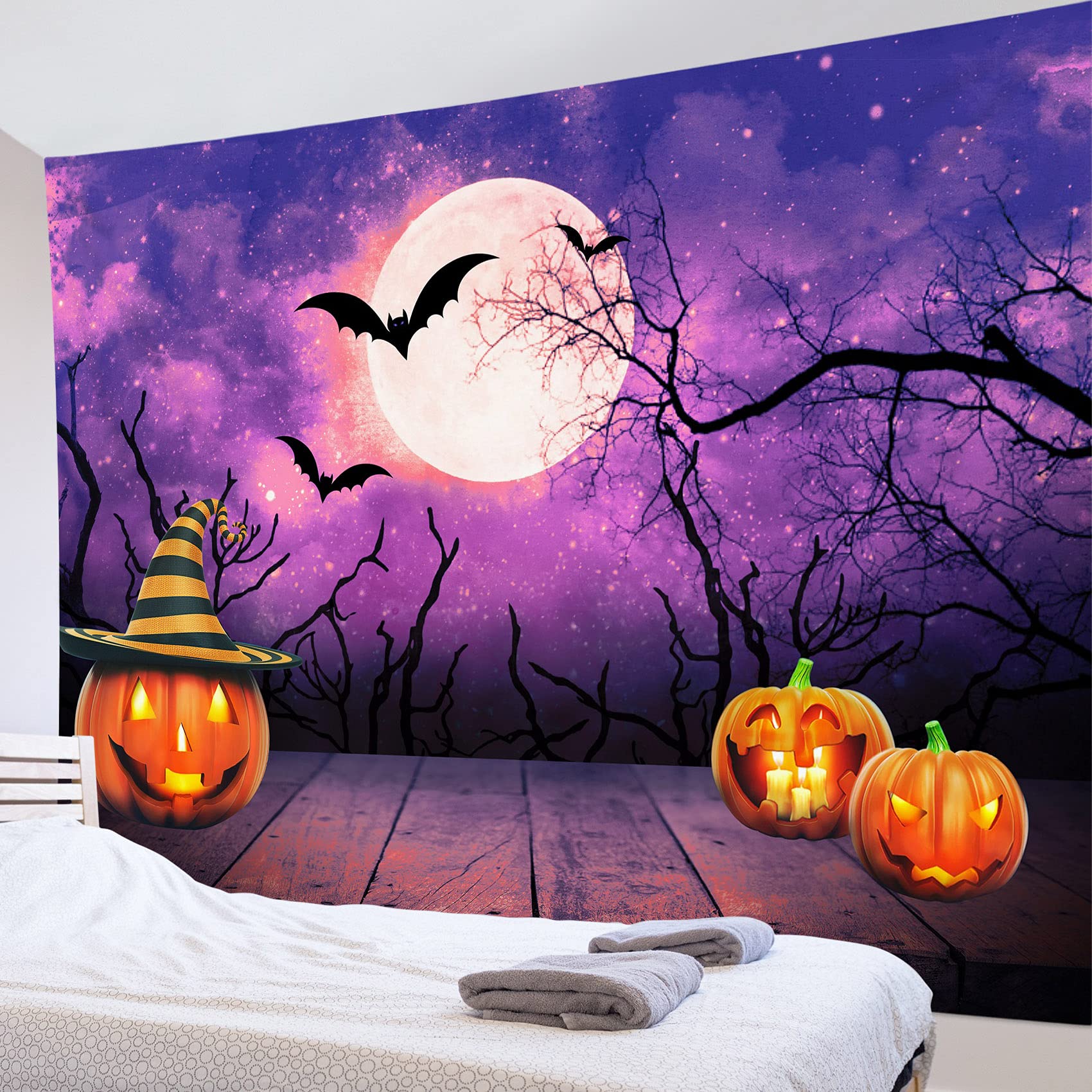 Amazon.co.jp: LB ハロウィン飾り 壁掛け タペストリー 満月とジャック