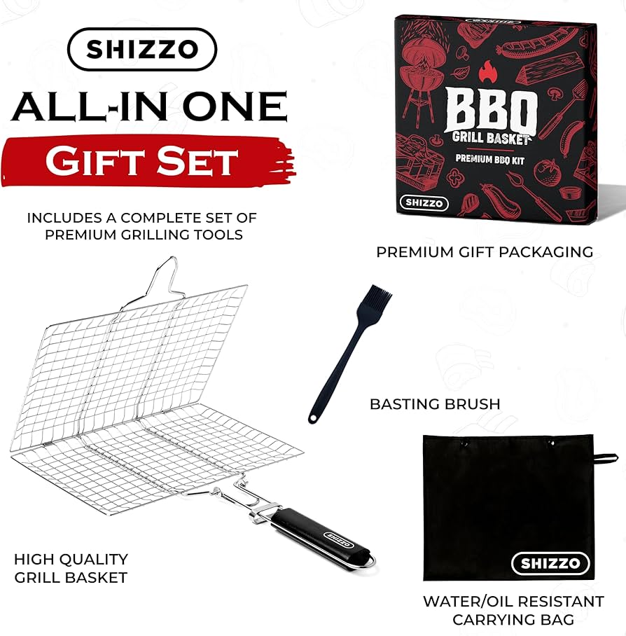 Amazon.com: SHIZZO Shallow Grill Basket Set, Grilling Accessories