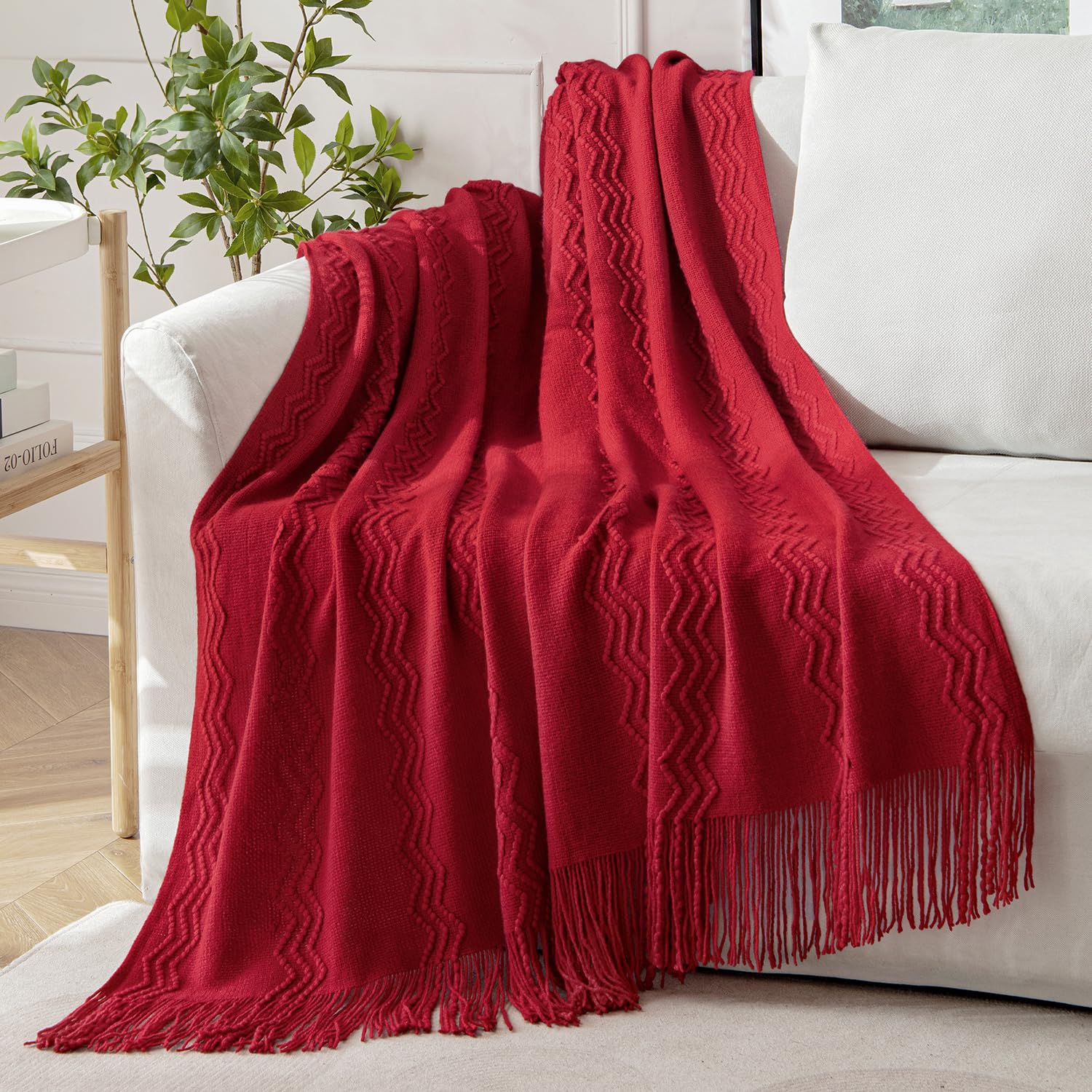 Amazon.com: MIULEE Burgundy Red Knitted Throw Blanket for Couch