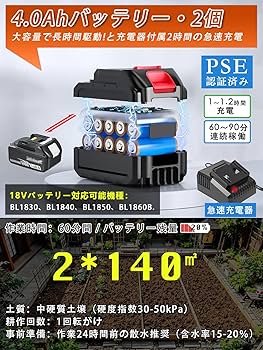 Amazon | 耕運機 家庭用 充電式耕うん機 (耕幅255mm/耕深220mm)2個4Ah