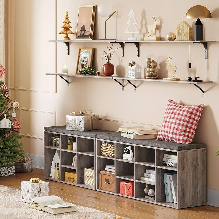 Amazon.com: DINZI LVJ Shoe Storage Bench with Cushion, Cubby Rack