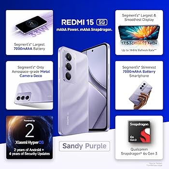Redmi 15 5G Sandy Purple 8GB + 256GB | Segment's Largest 7000mAhA