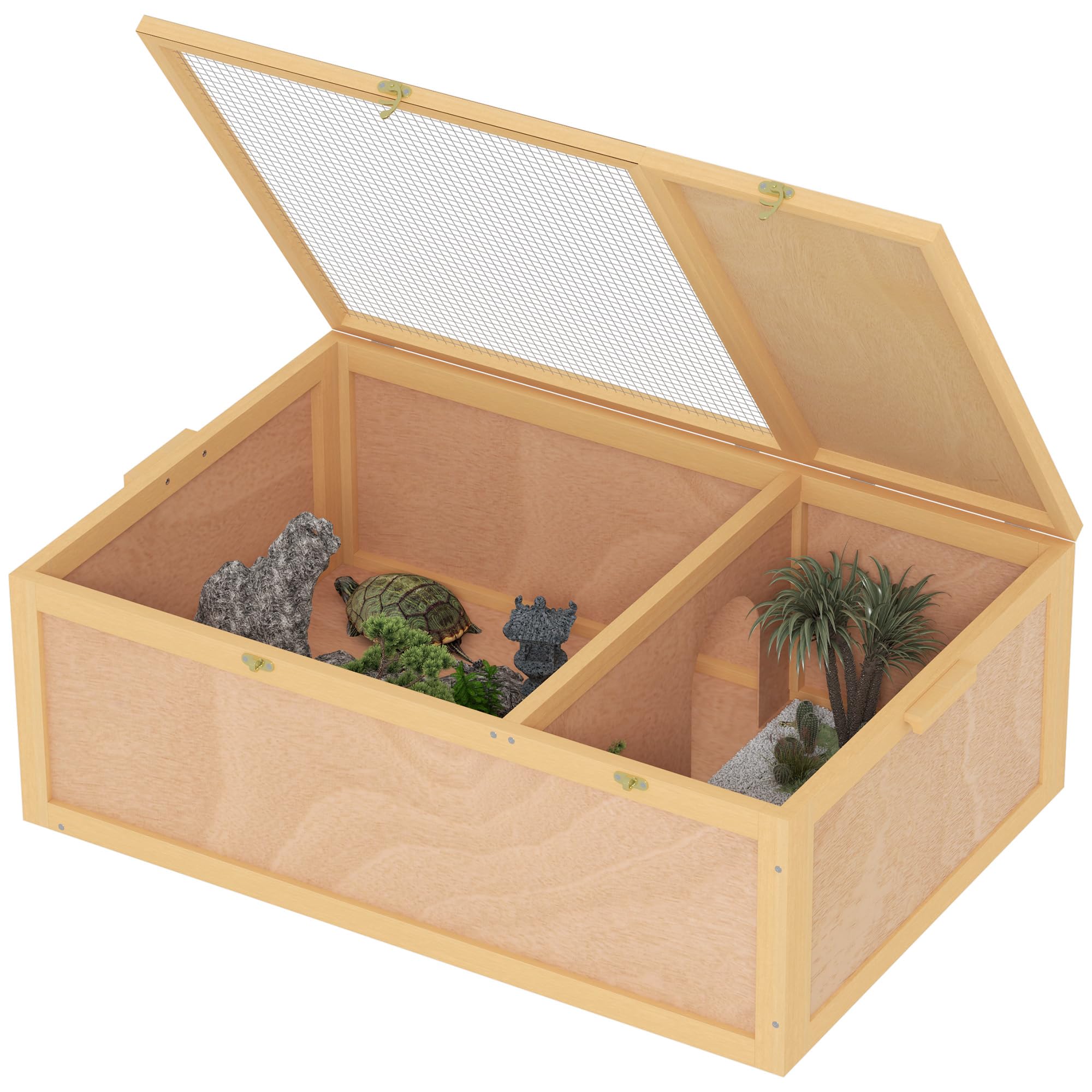 PawHut Tortoise Enclosure, Wooden Turtle Tank Reptile Terrarium
