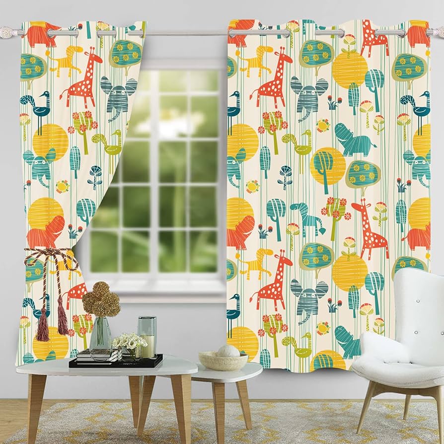 Amazon｜Qinunipoto カーテン 動物柄 可愛い アニマル Animals 子供の