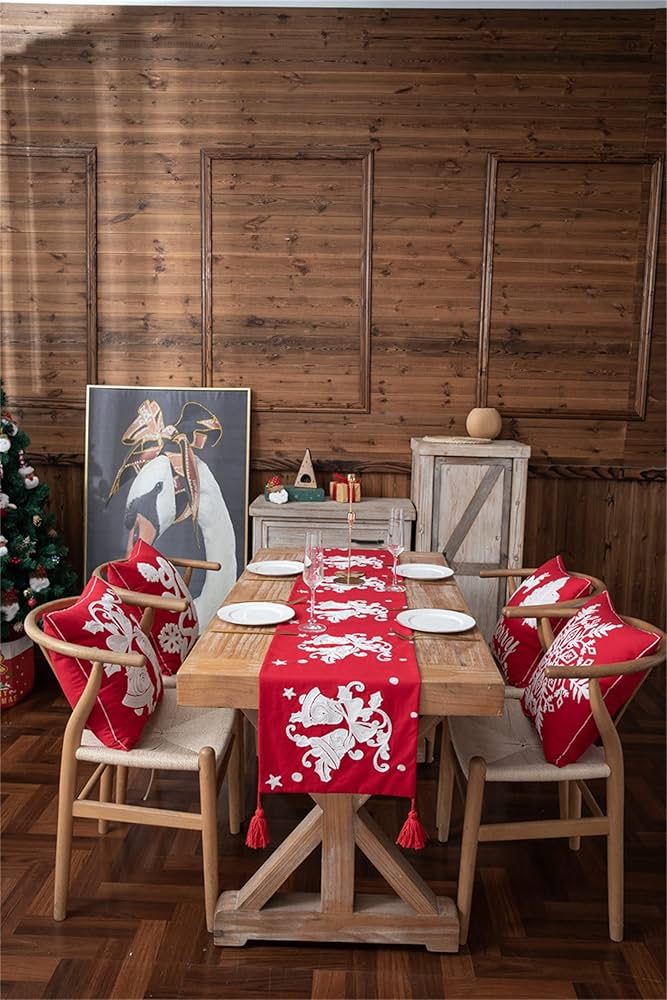 Amazon｜クリスマス刺繍入りコットンテーブルランナー、クリスマス要素