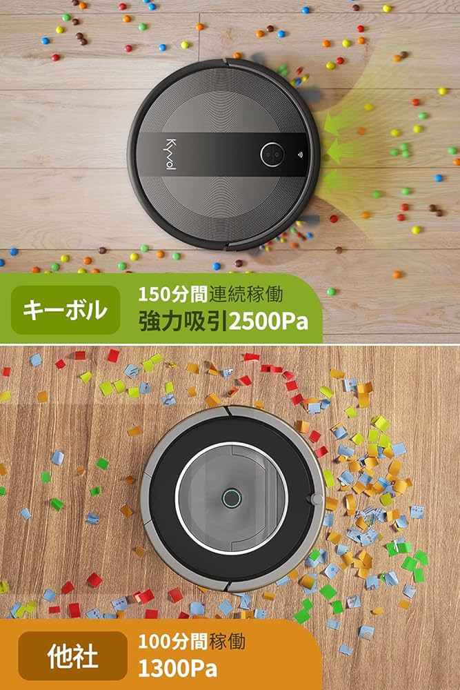 Amazon | キーボル E20 ロボット掃除機 2500Pa 強力吸引 7cm薄型 静音
