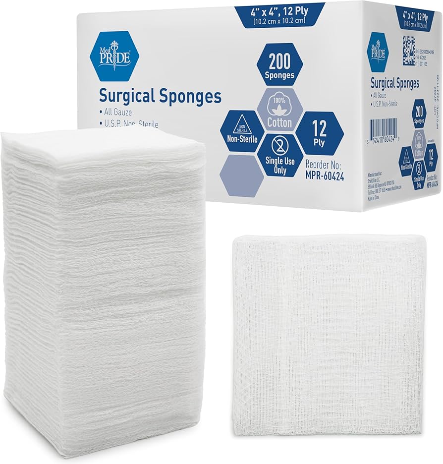 Amazon.com: MED PRIDE 4”x 4” Gauze, 200 Surgical Sponges 12-ply