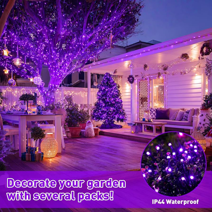 JMEXSUSS Purple Christmas Lights Battery Operated, 2 Pack 100 LED
