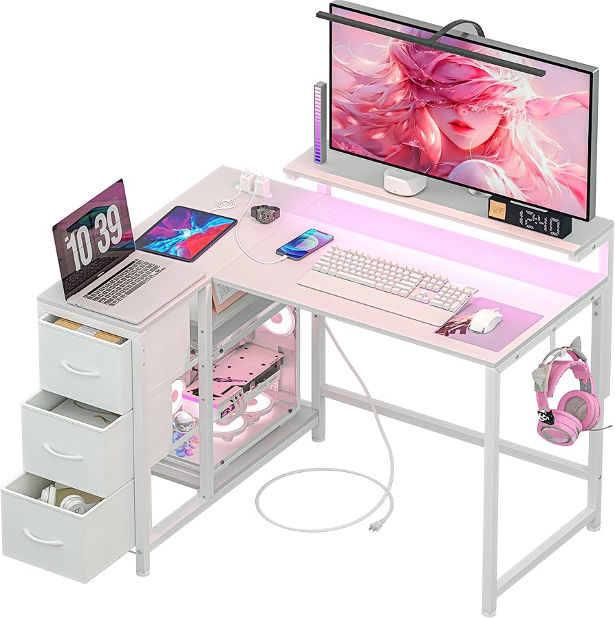 Amazon | LunarLight PCパソコンデスク 幅108奥行80高さ71.8cm