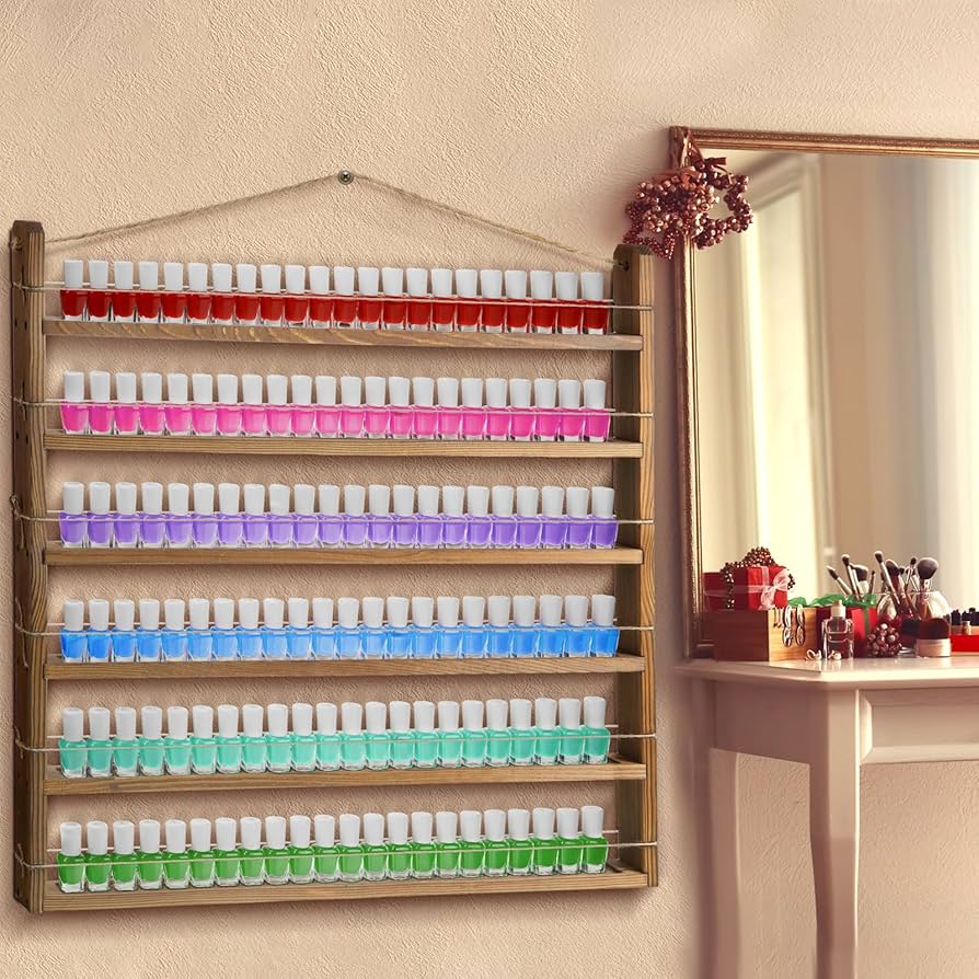 Amazon.co.jp: Kigley 木製ネイルポリッシュラック 壁取り付け、ネイル