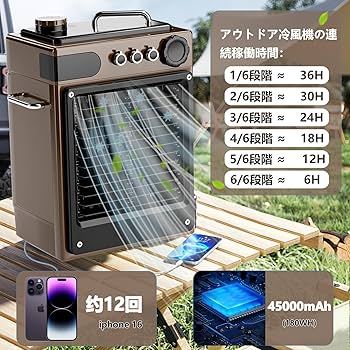 Amazon | ZAPJQL 屋外冷風扇 冷風機【45000mAh大容量バッテリー】電池