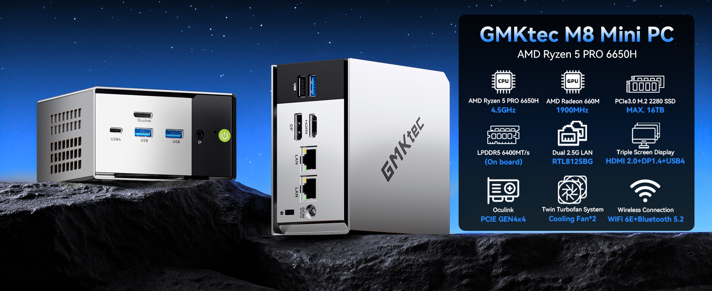 GMKtec Mini PC M8 Desktop Computer AMD Ryzen 5 PRO 6650H (6C/12T