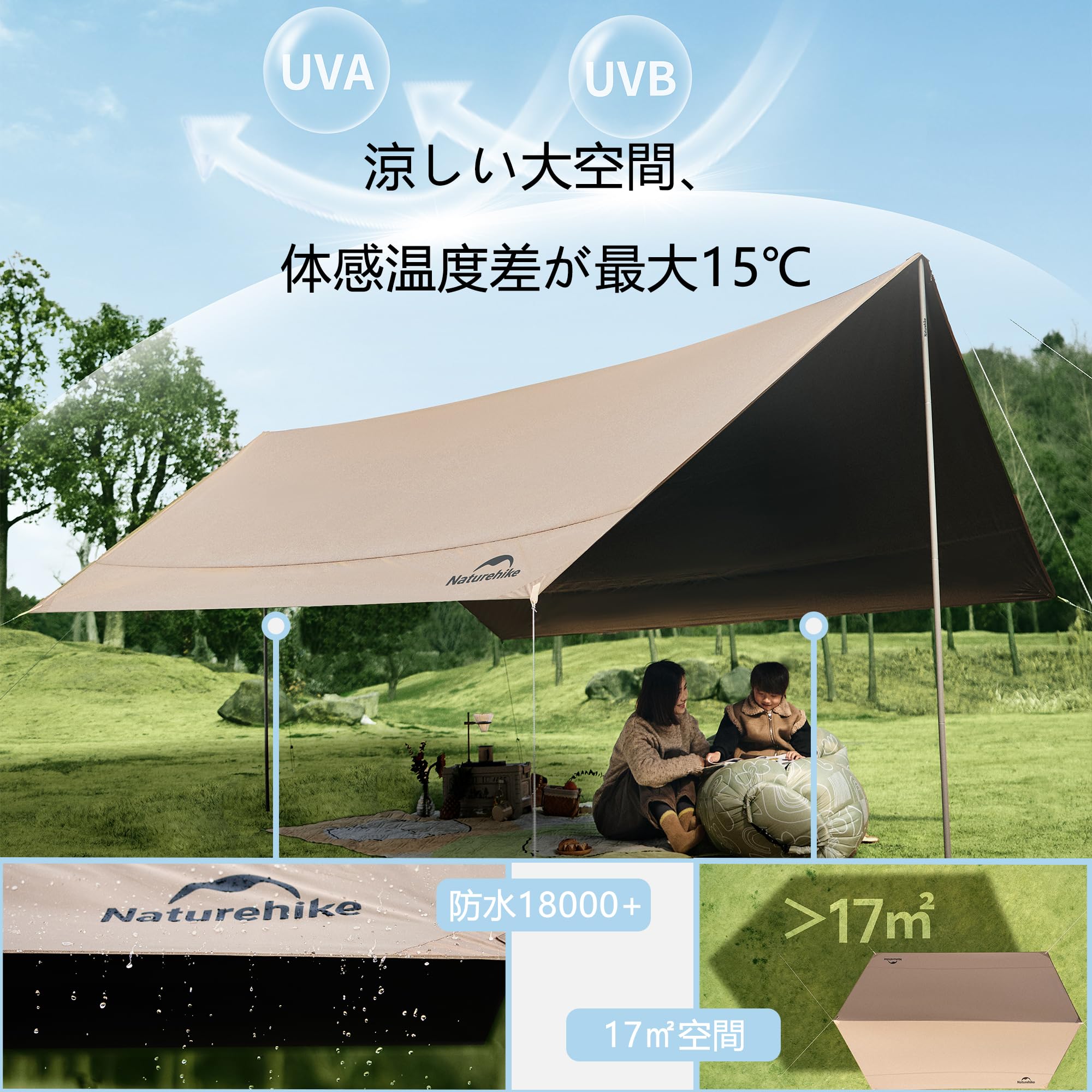 Amazon | Naturehike 避暑タープ 内外温度差15℃ 防水18000＋ UPF2000+