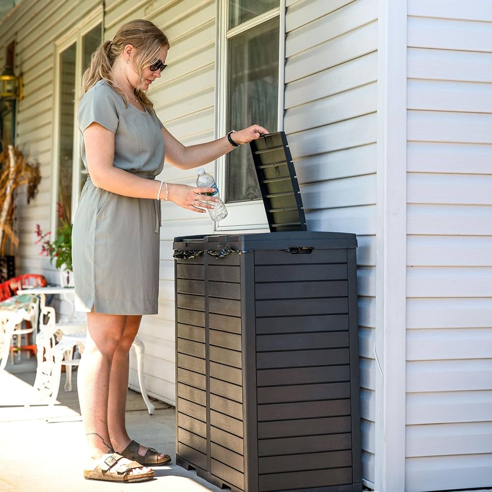 Amazon.com: Sunnydaze 78-Gallon Double Patio Trash Can with Lid