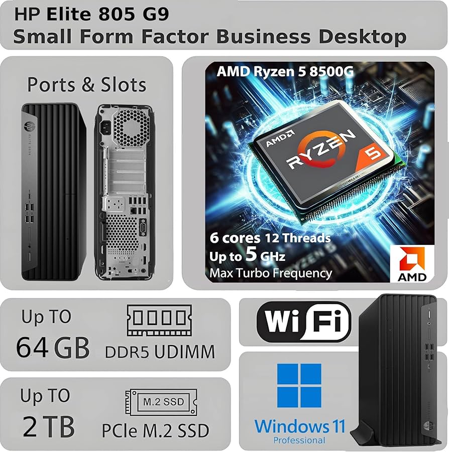Amazon.com: HP Elite 805 G9 SFF Desktop Computer, 6-Core AMD Ryzen
