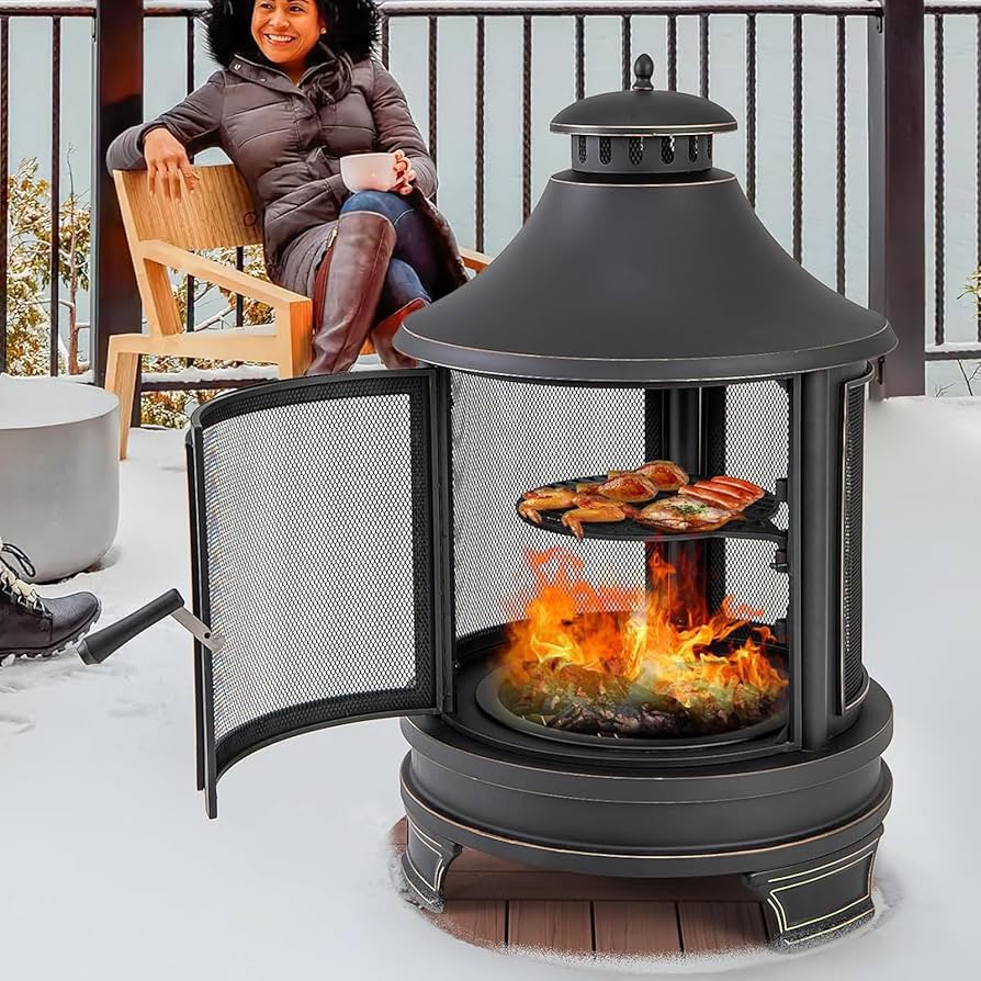 Amazon.com: Naturalpowev 2 in 1 Outdoor Fire Pit with Grill, Metal