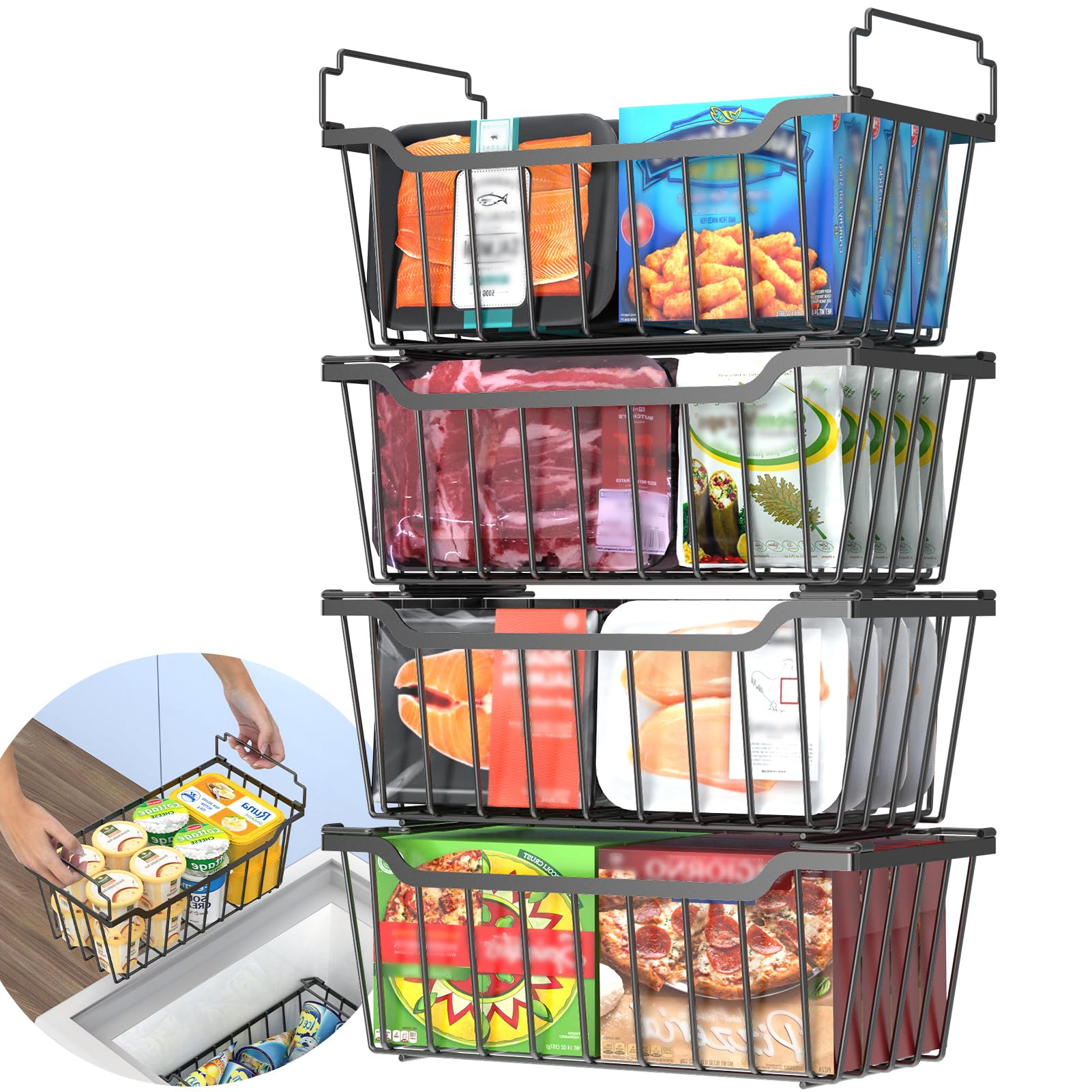 Goovilla Freezer Organizer Bins with Foldable Handle, 4 Pack