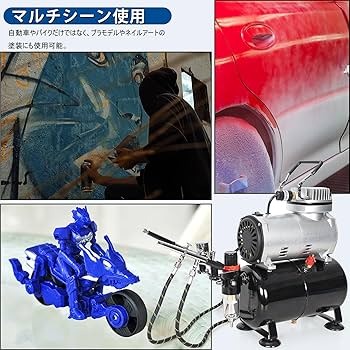 Amazon.co.jp: BQKOZFIN エアブラシ コンプレッサー セット ダブル
