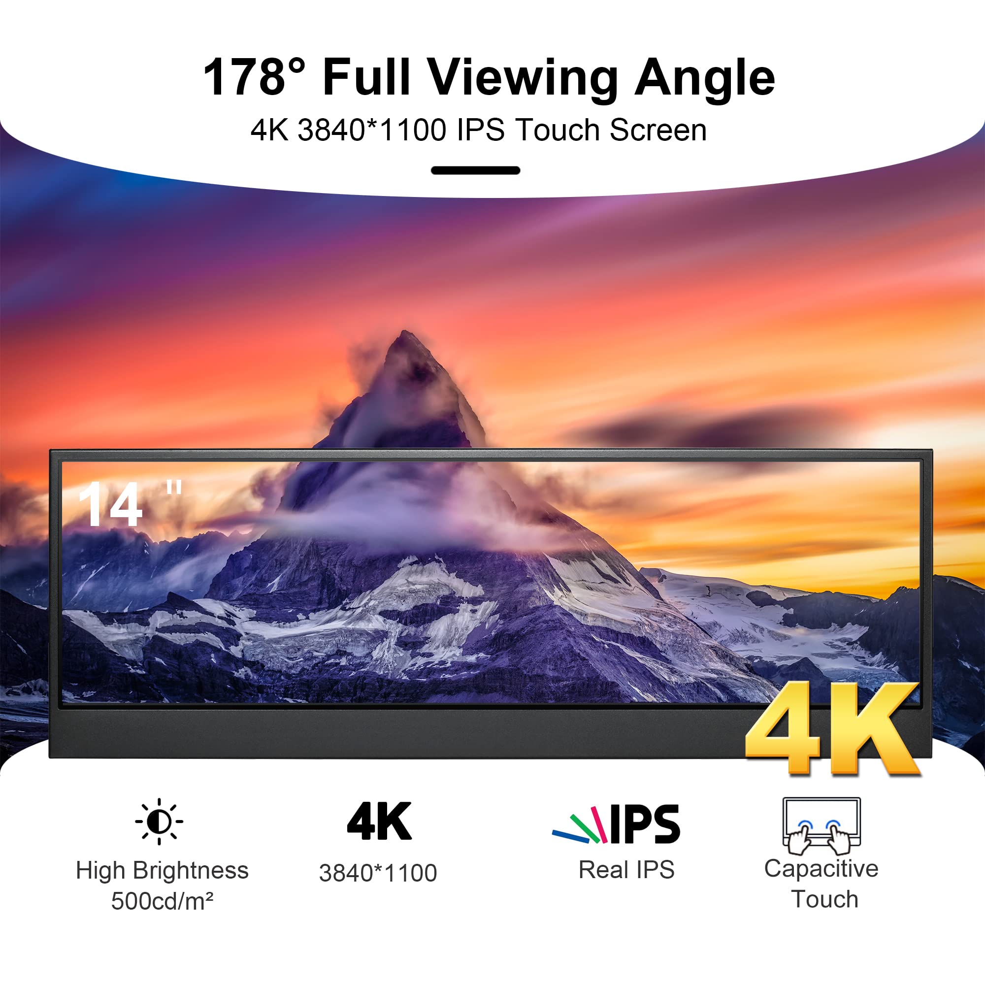 Amazon.com: wisecoco 14'' 4K UHD IPS 3840x1100 Stretched Bar Touch