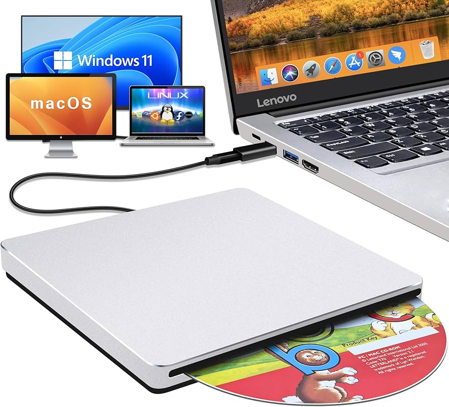 NOLYTH External CD/DVD Drive USB C +/-RW CD Burner DVD Player for