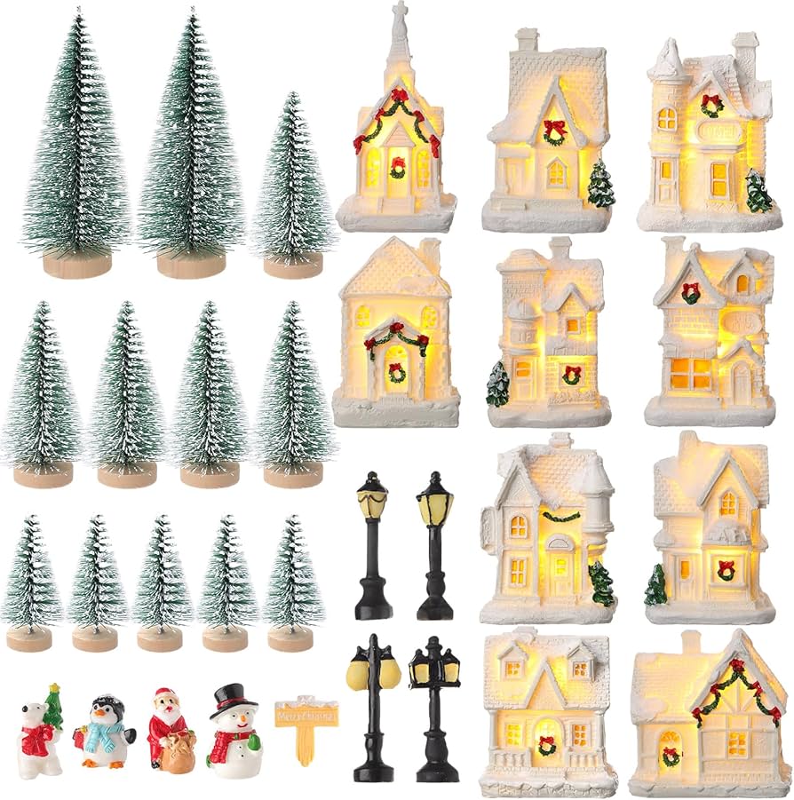 Amazon.co.jp: XunYee クリスマスビレッジデコレーションセット 31個