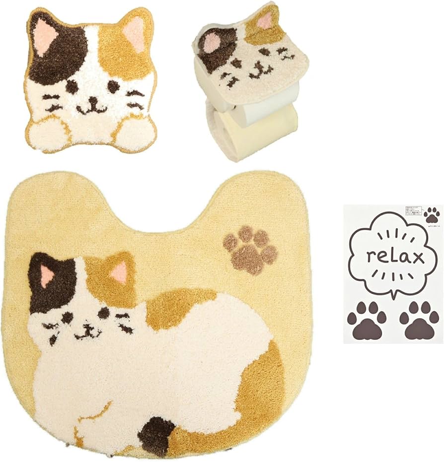 Amazon｜トイレマット セット 4点 ねこ ウォシュレット 猫 にゃんこ