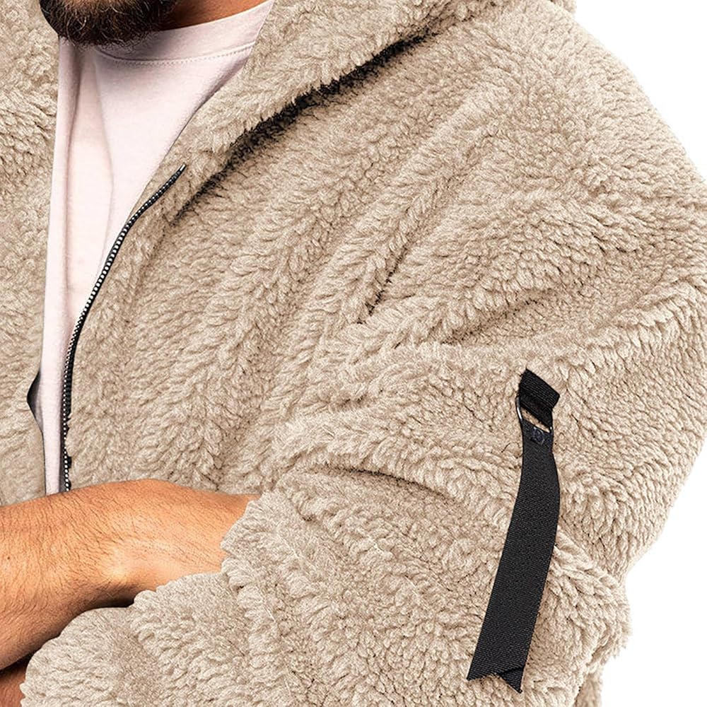 WAZHAKU Fleece Jacket Men's Long Sleeve Hooded Jacket Oversize