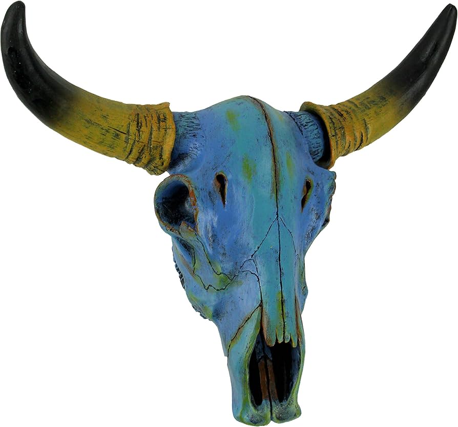 Amazon.co.jp: Zeckos 南西部ターコイズブルー塗装仕上げ 雄牛の頭蓋骨