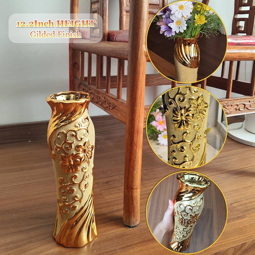 Amazon.co.jp: ゴールドオープンセラミック花瓶 ホームデコ テーブル