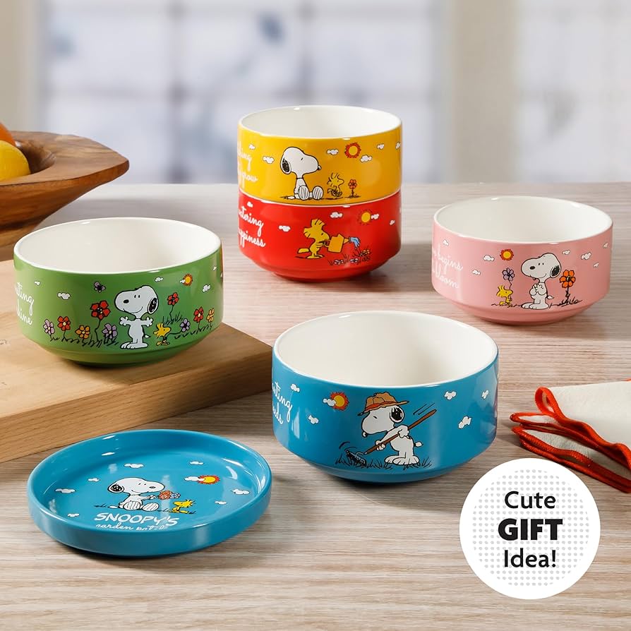 Amazon.com | Peanuts Snoopy 6-Piece Stackable 5.5-Inch Decorated