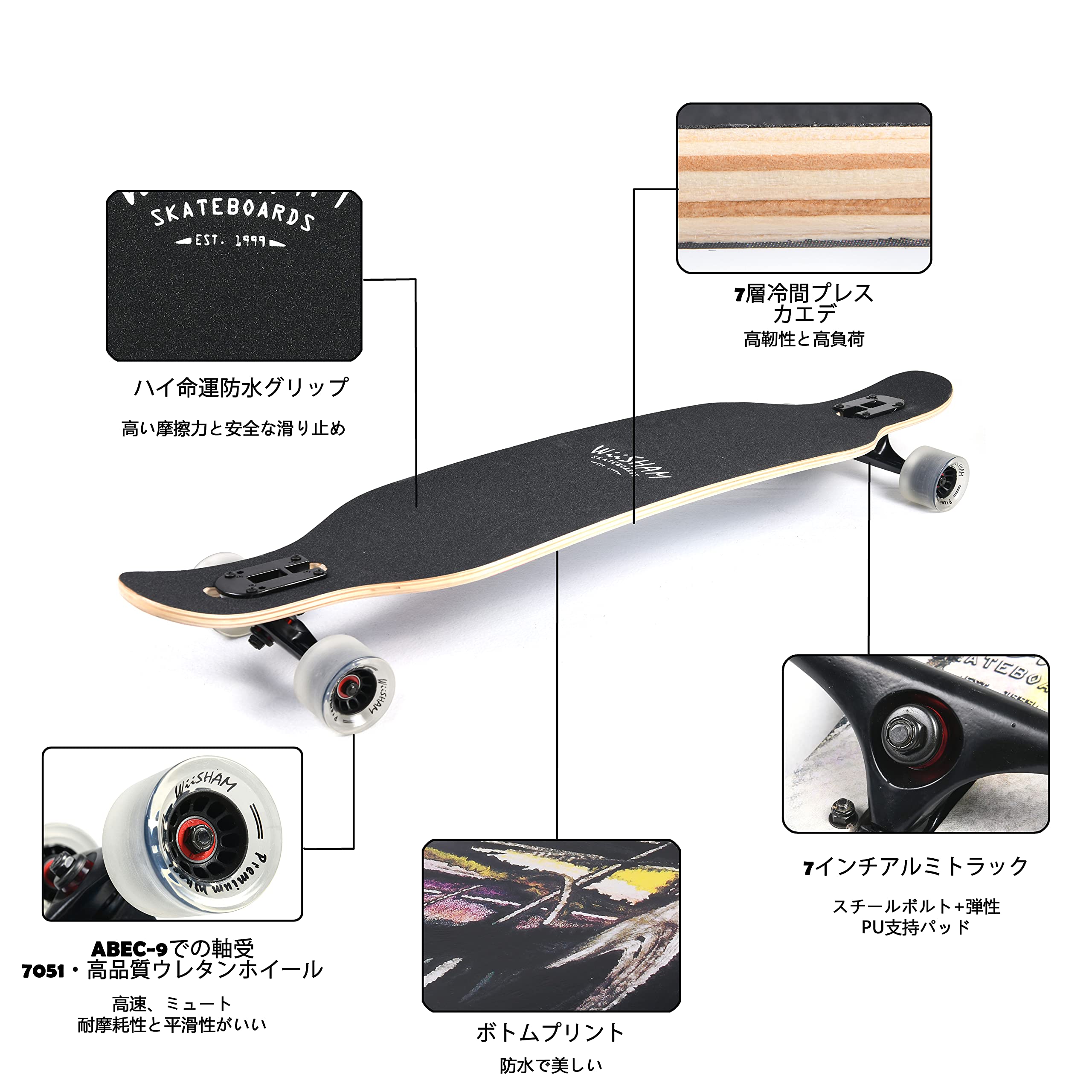 Amazon.co.jp: Amrgotロングボードスケートボード42インチデッキ