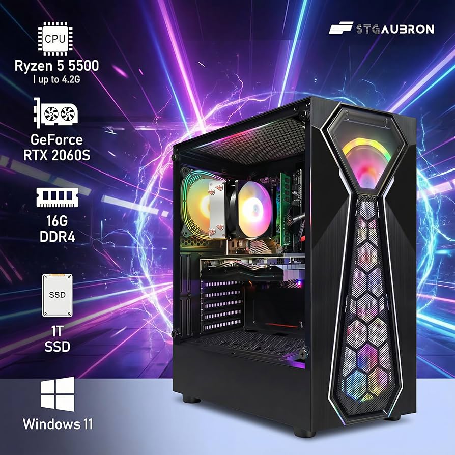 Amazon.com: STGAubron Gaming PC Computer Desktop, AMD Ryzen 5 5500