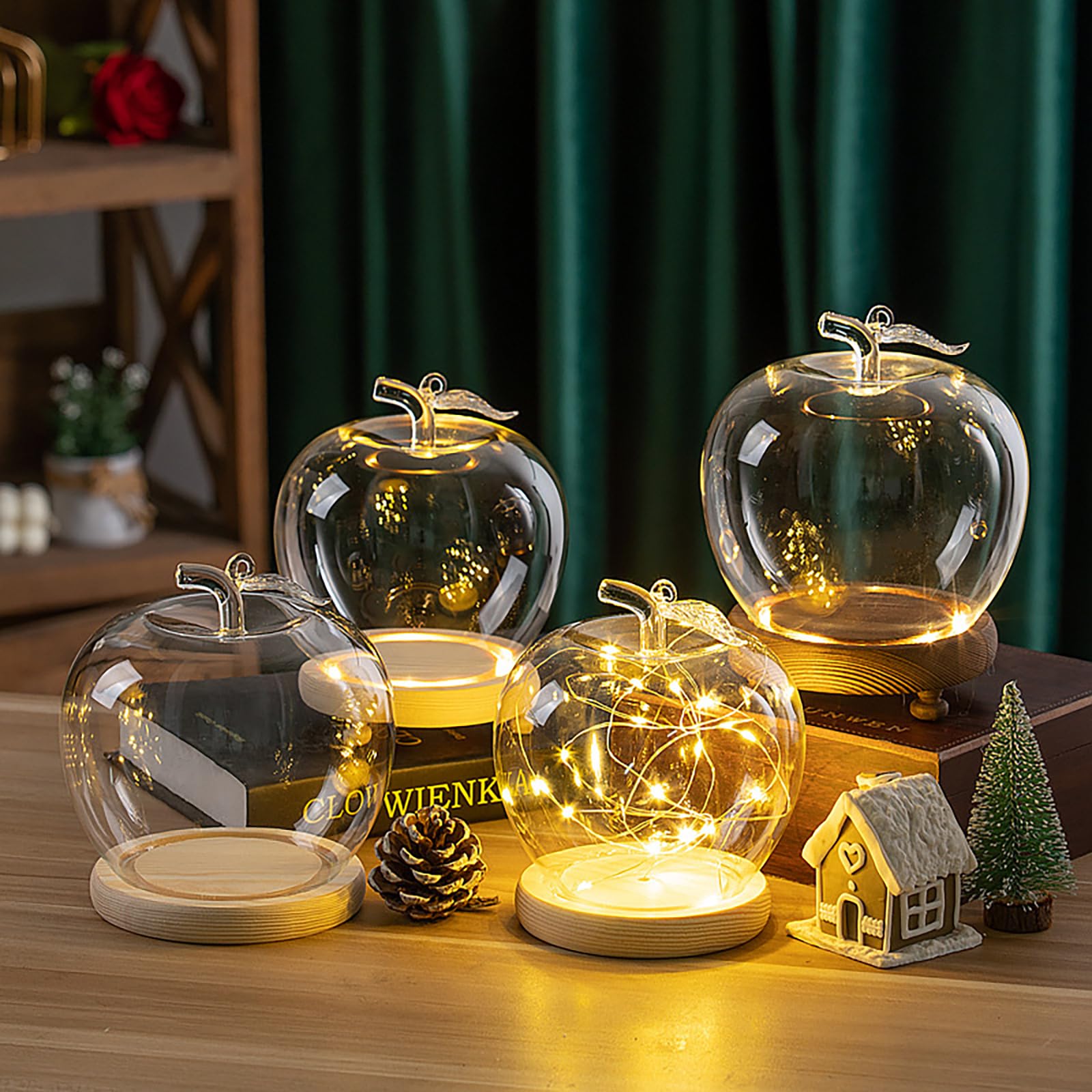 Amazon.co.jp: 透明リンゴガラスドーム カバー クリア LED照明付き