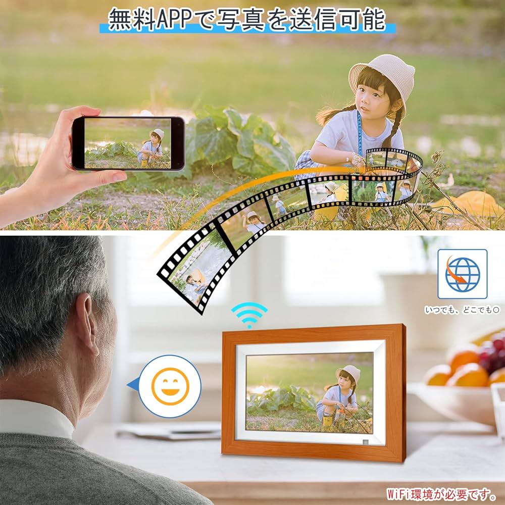 Amazon | Hobsir デジタルフォトフレーム 8インチ WiFi 人感センサー