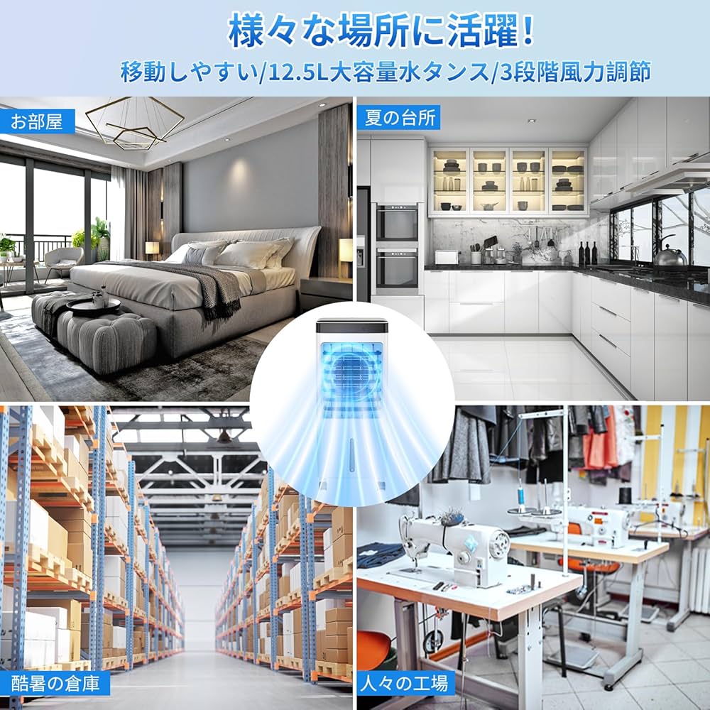 Amazon | 冷風機 強力 人気【2024超強力・12.5L大容量水タンク】冷風扇