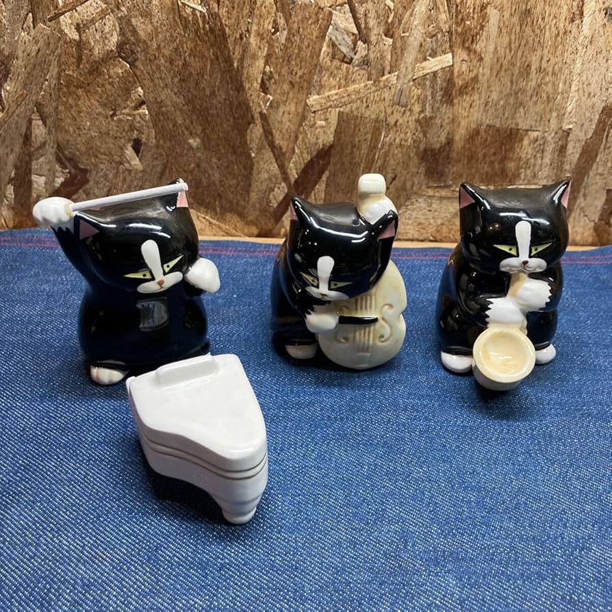 Amazon.co.jp: Mい1309セブンコーポレーション 黒猫楽団 猫 置物 飾り