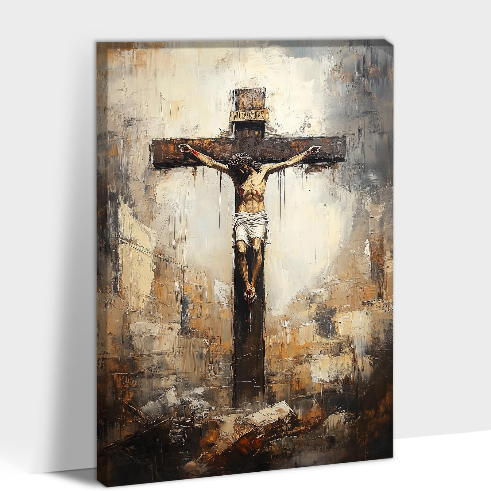 Amazon.co.jp: イエスキャンバスウォールアート、イエスキリスト十字架