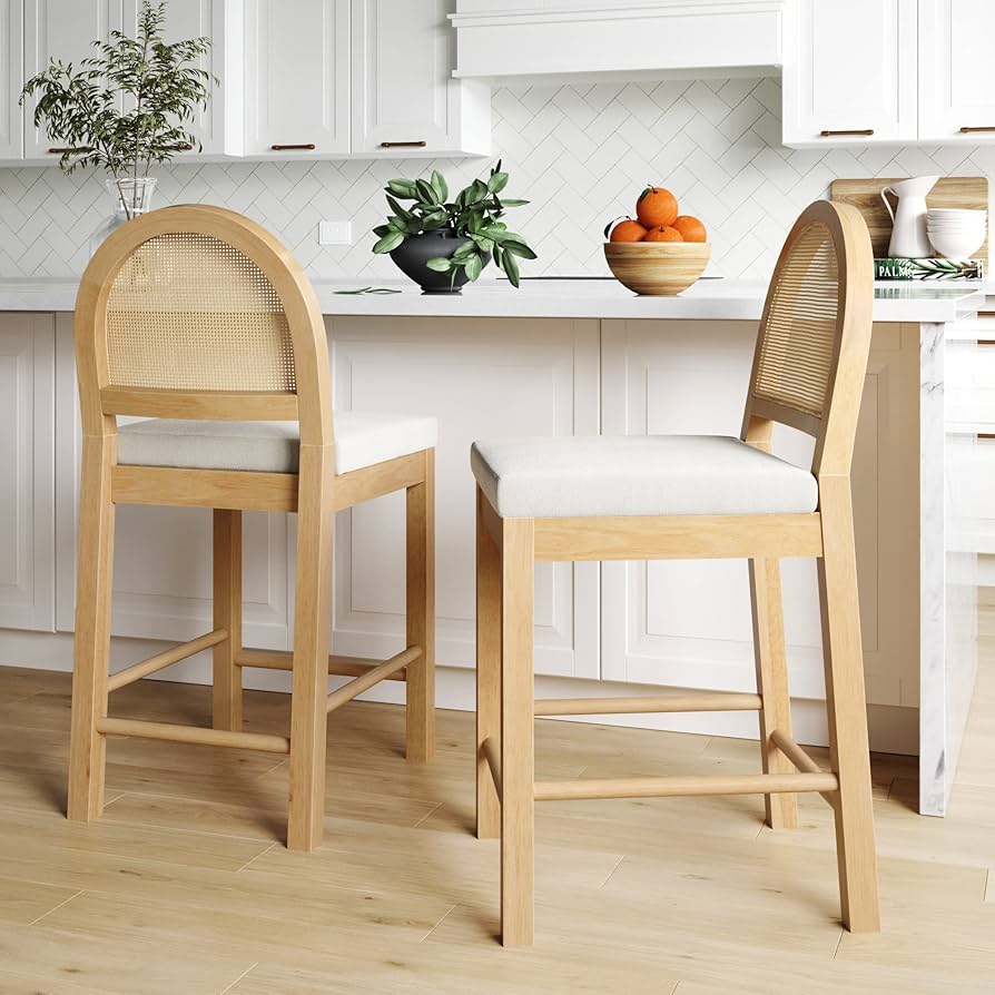 Amazon.com: Nathan James Bailey Upholstered Rattan Bar Stool in