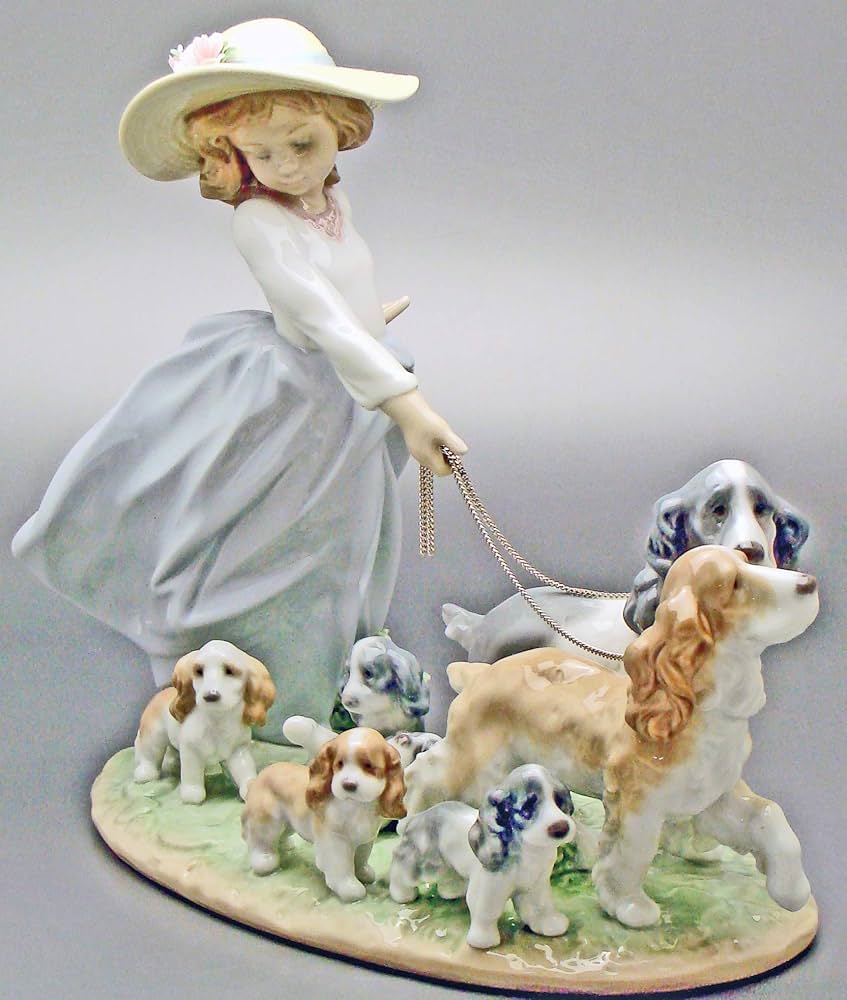 Amazon.co.jp: リヤドロ(Lladro) 犬と少女 仔犬たちの行進 #6784