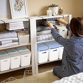 Amazon.com: Honeydak 6 Pcs White Plastic Storage Bins with Lids