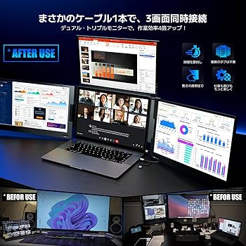 Amazon.co.jp: 全身アルミ合金製 トリプルモニター 14インチ マルチ