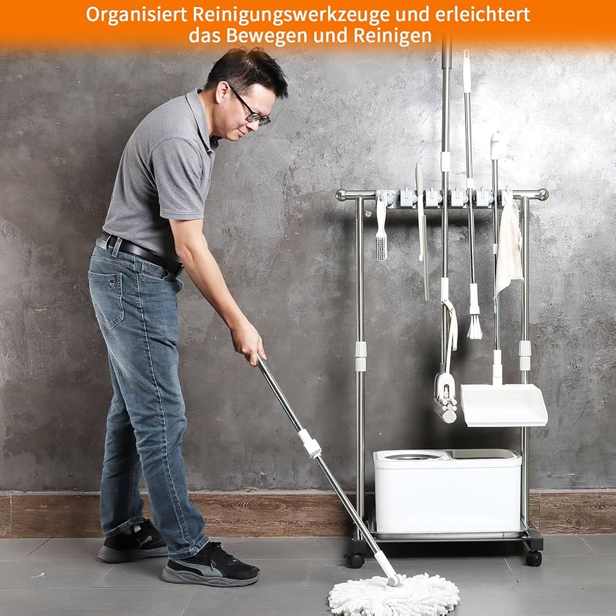 Amazon.co.jp: モップスタンド - 掃除道具整理台、移動式クリーニング