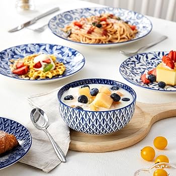 vancasso Selene Plates and Bowls Set for 4, 12 Pieces Dinnerware