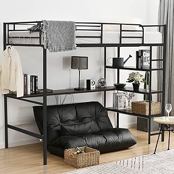 Amazon｜ロフトベッド シングル デスク付き 収納棚3段 コンセント2口